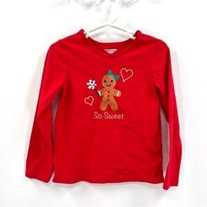 TOUGHSKINS Girl's Red Long Sleeve Gingerbread Girl Holiday T-Shirt Size 4T